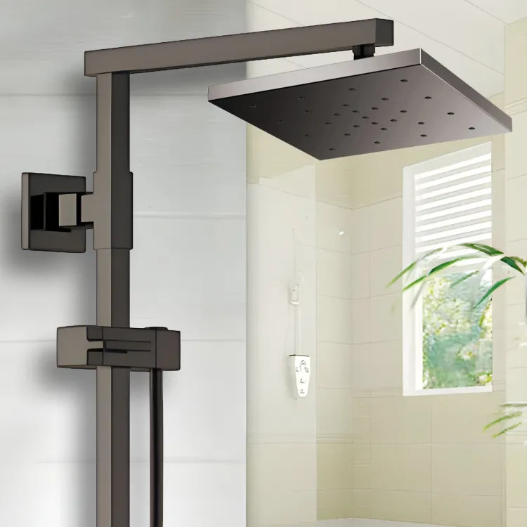 Brizo Essential 14" Raincan Shower Head, Square, Single-Function, H2Okinetic, WaterSense, 1.75 GPM, Brilliance Black Onyx - 81986-BNX
