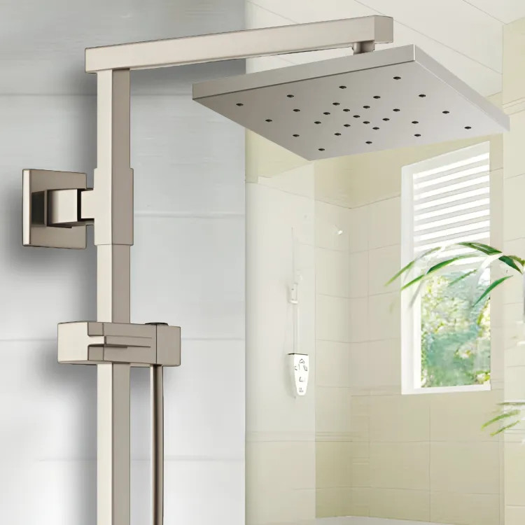 Brizo Essential 14" Raincan Shower Head, Square, Single-Function, H2Okinetic, Touch-Clean, 2.5 GPM, Brilliance Luxe Nickel - 81986-NK-2.5