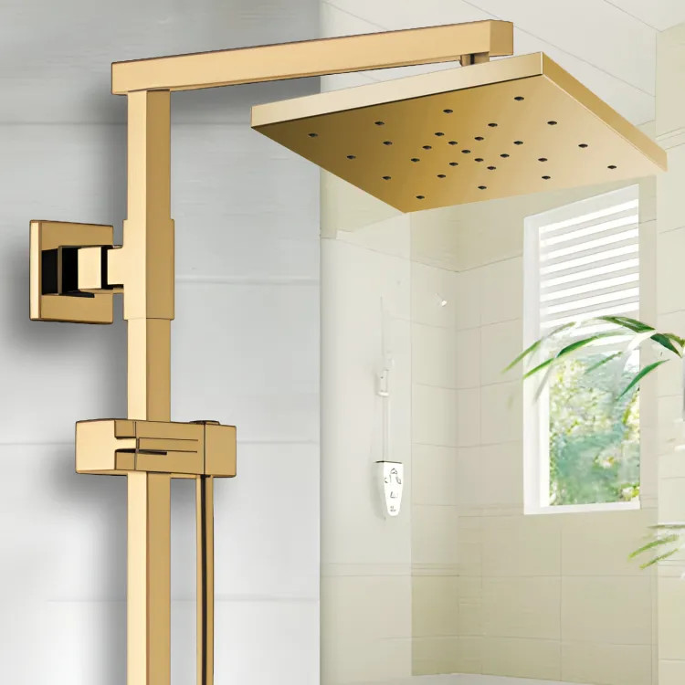 Brizo Essential 14" Raincan Shower Head, Square, Single-Function, H2Okinetic, Touch-Clean, 2.5 GPM, Brilliance Polished Gold - 81986-PG-2.5