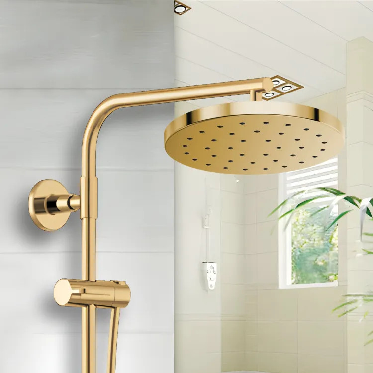 Brizo Essential 14" Raincan Showerhead, Single-Function, Round, H2Okinetic, Touch-Clean, 2.5 GPM, Brilliance Polished Gold - 81987-PG-2.5