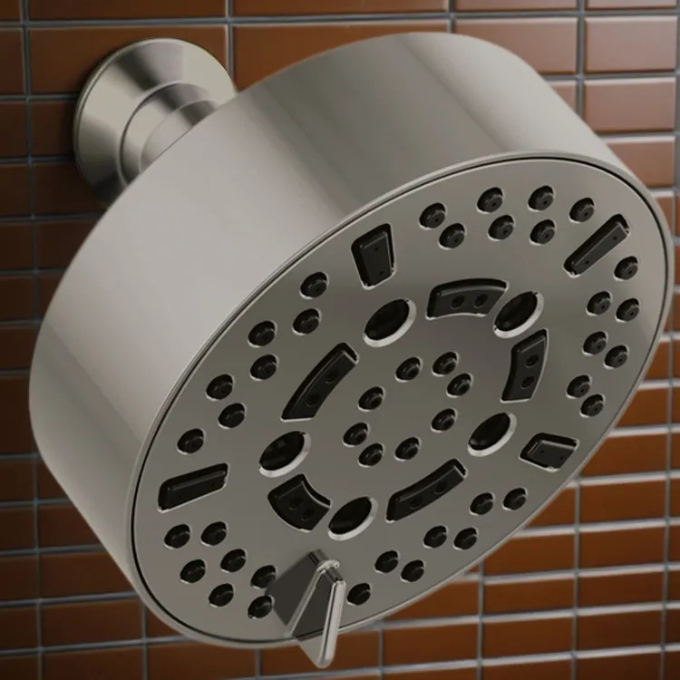 Brizo Essential 5" Wall-Mount Shower Head, Round, 7-Function, H2Okinetic, Touch-Clean, 2.5 GPM, Brilliance Black Onyx - 87292-BNX-2.5