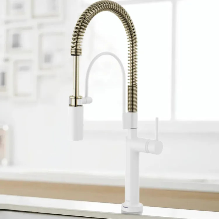 Brizo Odin SmartTouch Semi-Professional Kitchen Faucet, Less Handle, TempID, MagneDock, DIAMOND Seal, 1.8 GPM, Matte White/Brilliance Polished Nickel - 64375LF-MWPNLHP