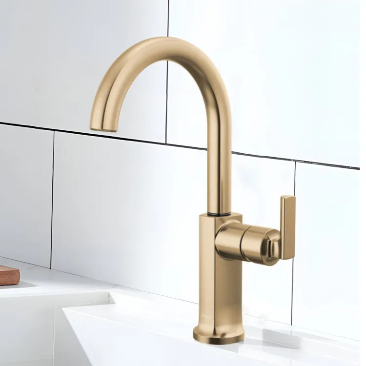 Brizo Kintsu Single Handle Bar Faucet with Arc Spout, Less Handle, 1.8 GPM, Lumicoat Luxe Gold - 61006LF-GLLHP-L