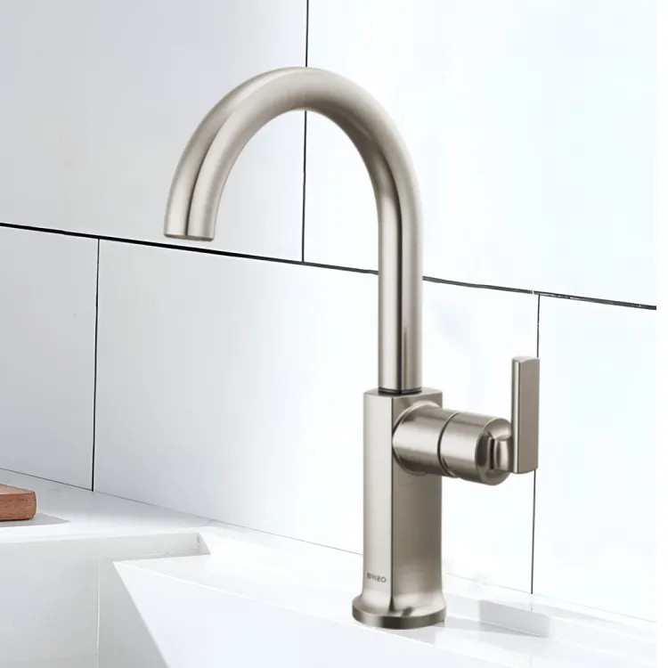 Brizo Kintsu Single Handle Bar Faucet with Arc Spout, Less Handle, 1.8 GPM, Lumicoat Stainless - 61006LF-SSLHP-L
