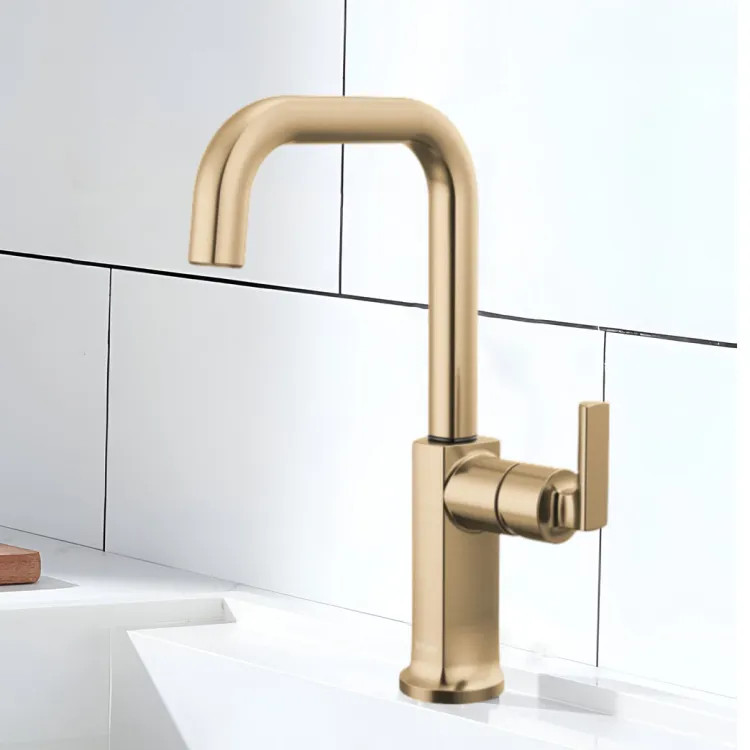 Brizo Kintsu Single Handle Bar Faucet with Square Spout, Less Handle, 1.8 GPM, Lumicoat Luxe Gold - 61007LF-GLLHP-L