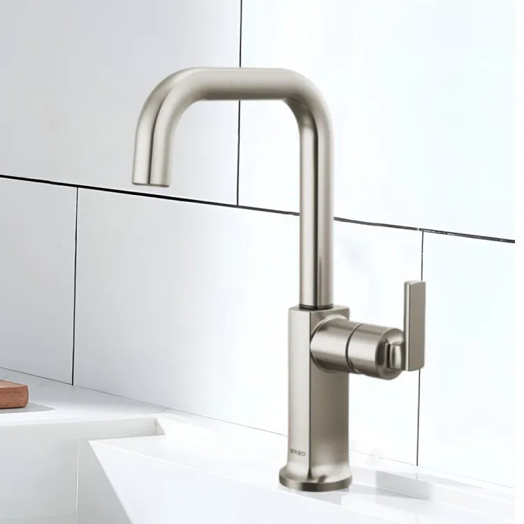 Brizo Kintsu Single Handle Bar Faucet with Square Spout, Less Handle, 1.8 GPM, Lumicoat Stainless - 61007LF-SSLHP-L