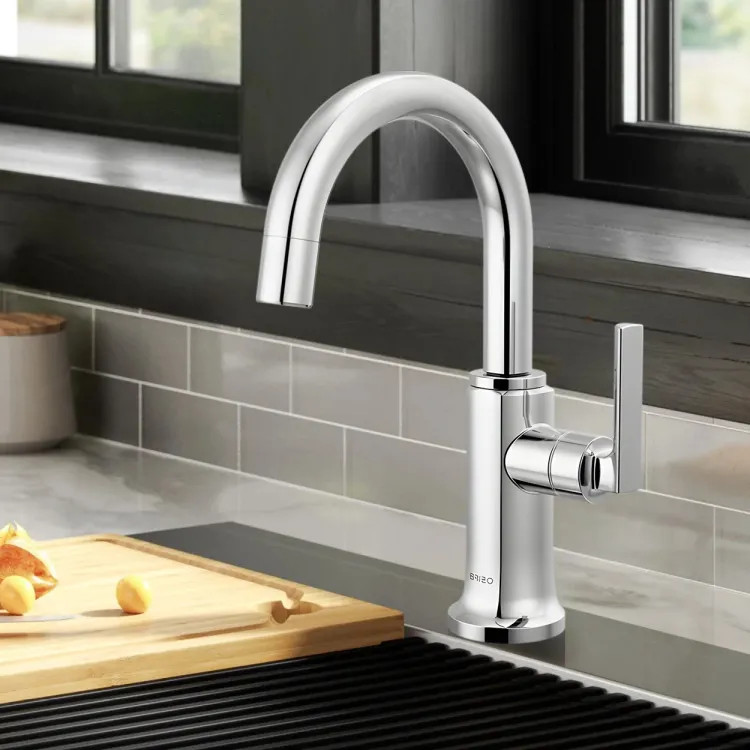 Brizo Kintsu Single Handle Beverage Faucet with Arc Spout, Air Gap, DIAMOND Seal, 1.5 GPM, Lumicoat Polished Chrome - 61306LF-C-PC-L