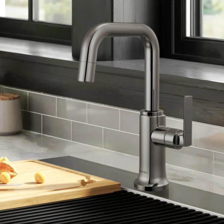Brizo Kintsu Single Handle Beverage Faucet with Square Spout, Air Gap, DIAMOND Seal, 1.5 GPM, Lumicoat Black Onyx - 61307LF-C-BNX-L