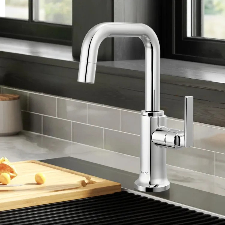 Brizo Kintsu Single Handle Beverage Faucet with Square Spout, Air Gap, DIAMOND Seal, 1.5 GPM, Lumicoat Polished Chrome - 61307LF-C-PC-L