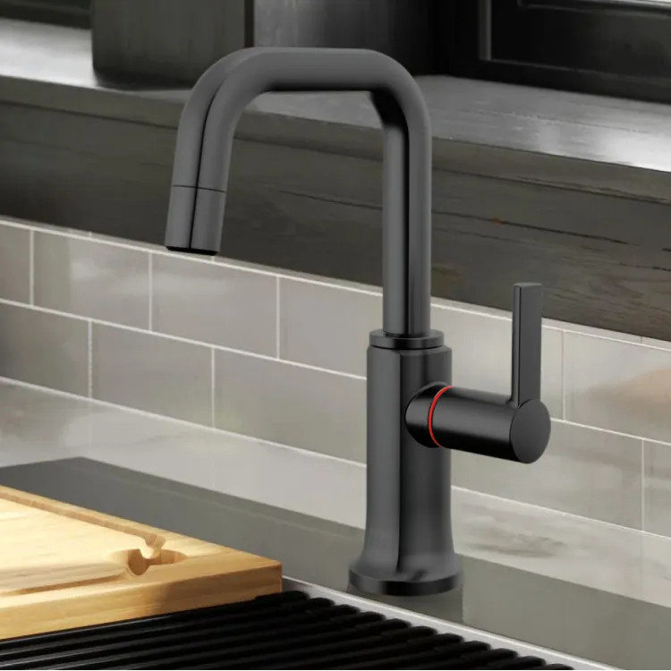 Brizo Kintsu Single-Handle Instant Hot Faucet with Square Spout, Self Closing Handle, 1.0 GPM, Matte Black - 61307LF-H-BL