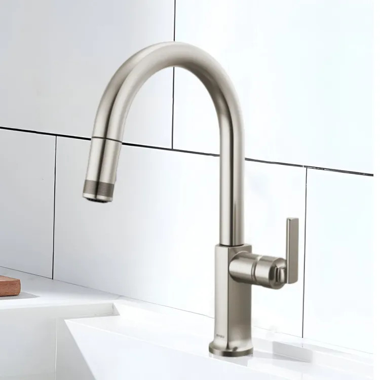 Brizo Kintsu Single-Handle Pull-Down Kitchen Faucet w/ Arc Spout, Less Handle, 1.8 GPM, Lumicoat Stainless - 63006LF-SSLHP-L