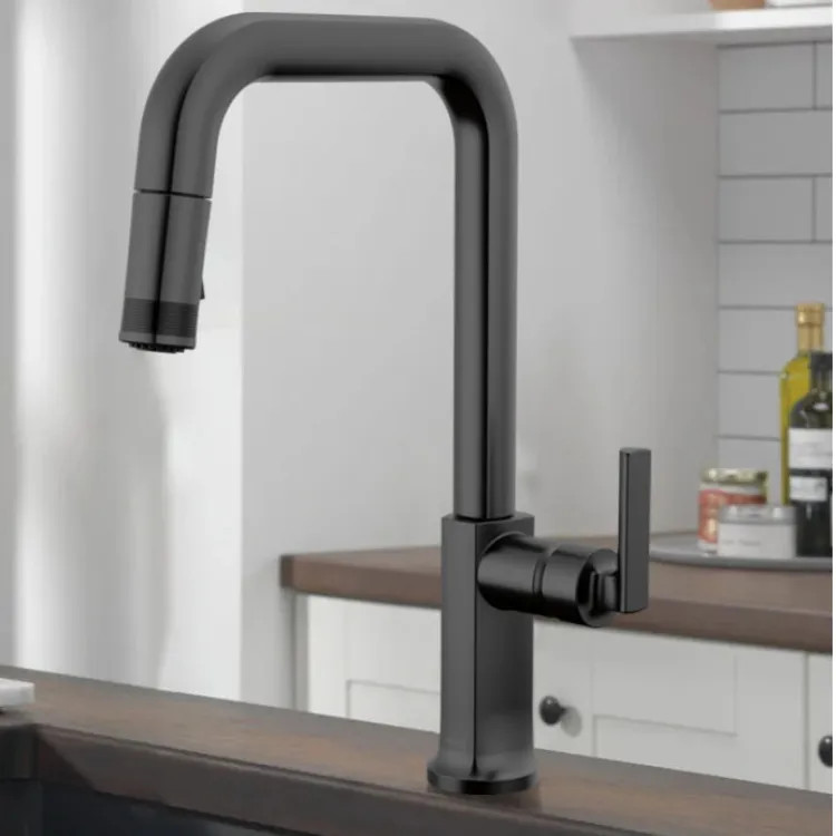 Brizo Kintsu Single-Handle Pull-Down Kitchen Faucet w/ Square Spout, DIAMOND Seal, MagneDock, Less Handle, 1.8 GPM, Matte Black - 63007LF-BLLHP