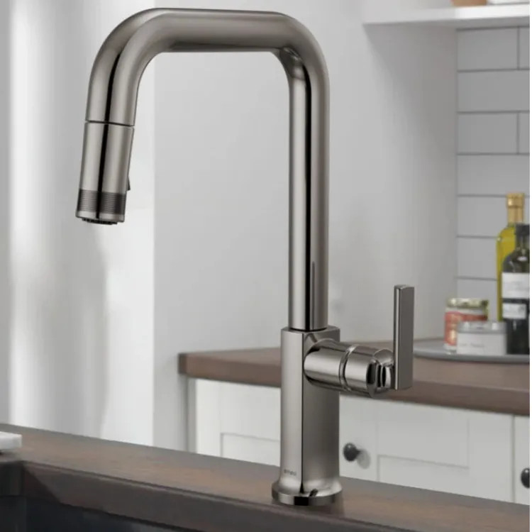 Brizo Kintsu Single-Handle Pull-Down Kitchen Faucet w/ Square Spout, Less Handle, 1.8 GPM, Lumicoat Black Onyx - 63007LF-BNXLHP-L
