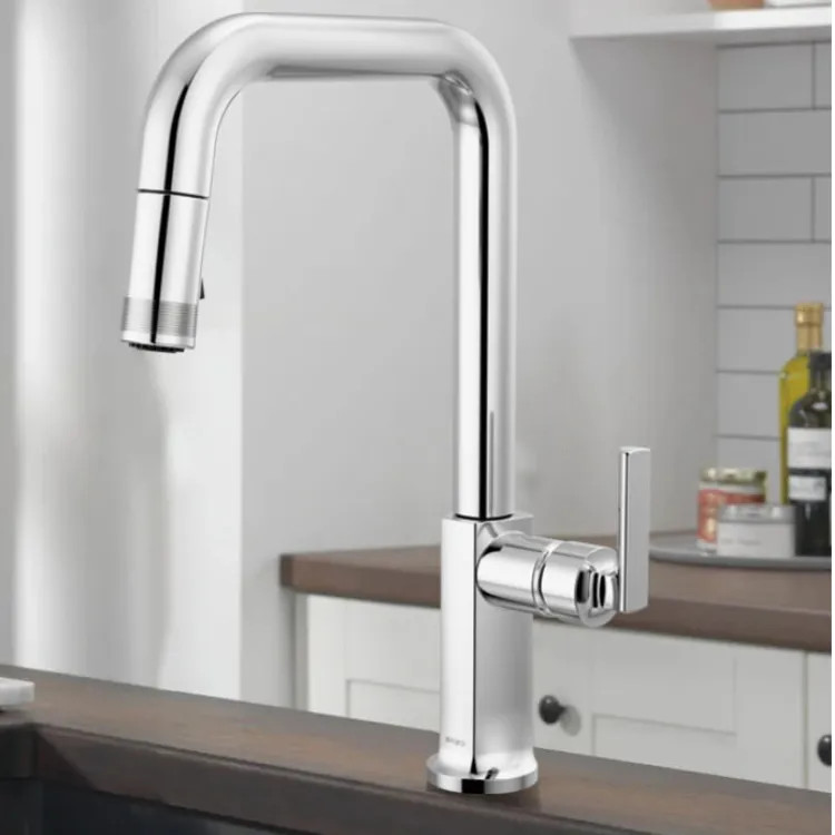 Brizo Kintsu Single-Handle Pull-Down Kitchen Faucet w/ Square Spout, DIAMOND Seal, MagneDock, Less Handle, 1.8 GPM, Lumicoat Polished Chrome - 63007LF-PCLHP-L