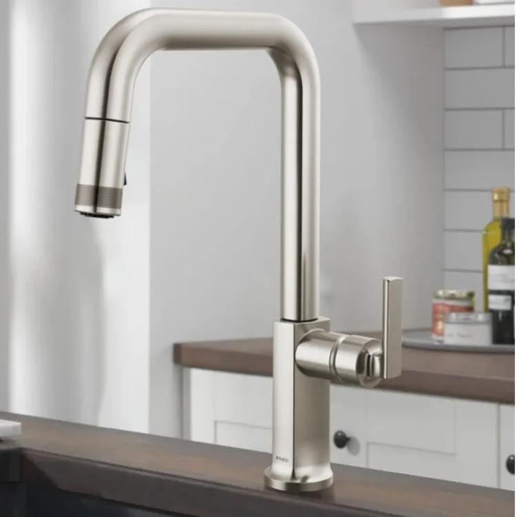 Brizo Kintsu Single-Handle Pull-Down Kitchen Faucet w/ Square Spout, Less Handle, 1.8 GPM, Lumicoat Stainless - 63007LF-SSLHP-L