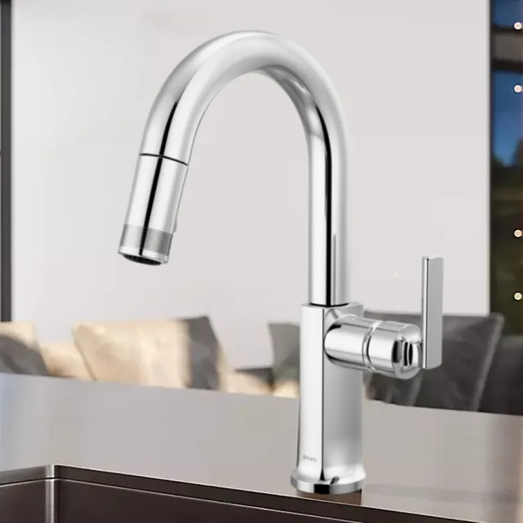 Brizo Kintsu Single-Handle Pull-Down Prep Faucet w/ Arc Spout, DIAMOND Seal, MagneDock, Less Handle, 1.8 GPM, Lumicoat Polished Chrome - 63906LF-PCLHP-L