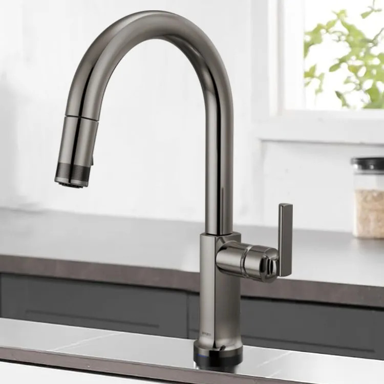 Brizo Kintsu 16-5/8" Single Handle High Arc Pull-Down Kitchen Faucet, Less Handle, Lumicoat Black Onyx - 64006LF-BNXLHP-L