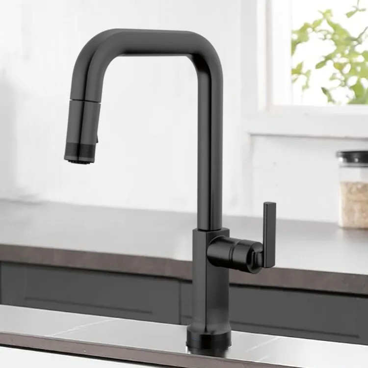 Brizo Kintsu 16-5/8" Single Handle High-Angled Pull-Down Kitchen Faucet, Less Handle, Matte Black - 64007LF-BLLHP 