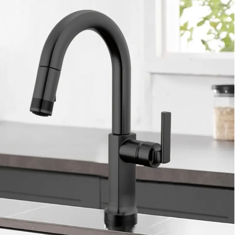 Brizo Kintsu 14-1/2" Single Handle High Arc Pull-Down Prep Faucet with Arc Spout, Less Handle, Matte Black - 64906LF-BLLHP 