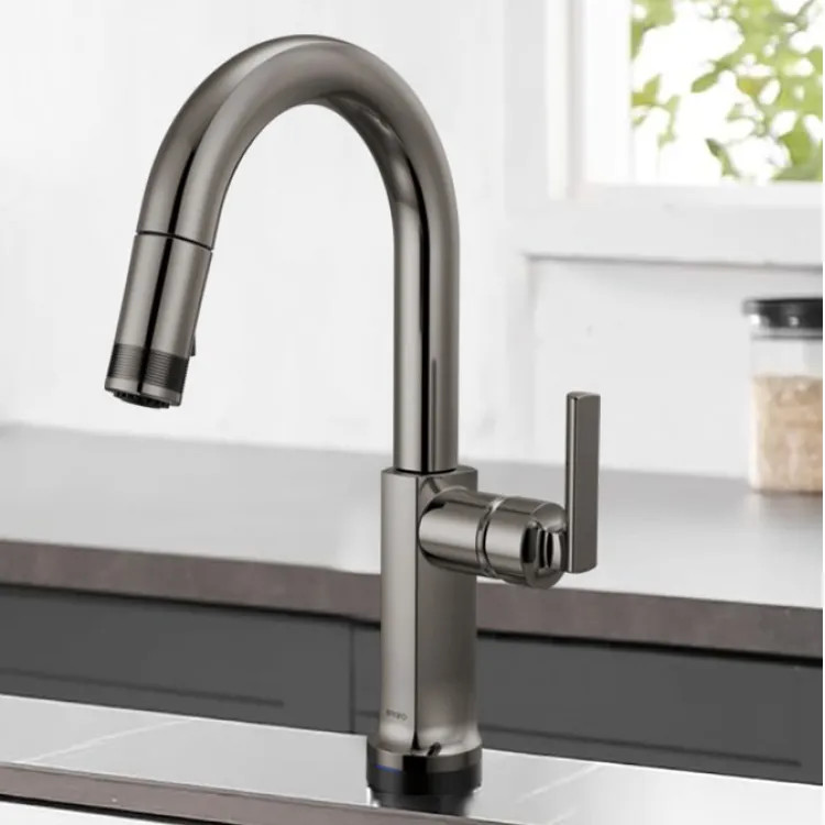 Brizo Kintsu 14-1/2" Single Handle High Arc Pull-Down Prep Faucet, Less Handle, Lumicoat Black Onyx - 64906LF-BNXLHP-L