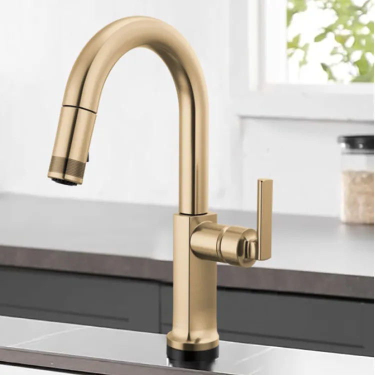 Brizo Kintsu 14-1/2" Single Handle High Arc Pull-Down Prep Faucet, Less Handle, Lumicoat Luxe Gold - 64906LF-GLLHP-L