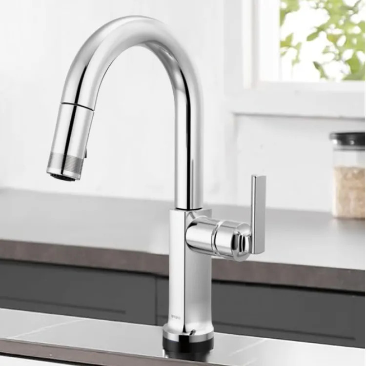Brizo Kintsu 14-1/2" Single Handle High Arc Pull-Down Prep Faucet, Less Handle, Lumicoat Polished Chrome - 64906LF-PCLHP-L