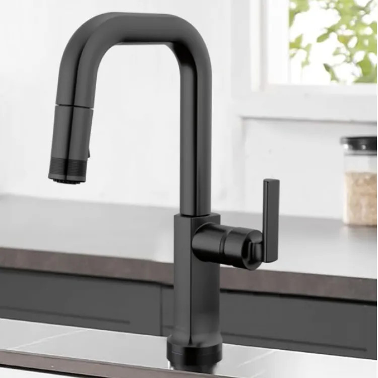 Brizo Kintsu 14-1/2" Single Handle High-Angled Pull-Down Prep Faucet, Less Handle, Matte Black - 64907LF-BLLHP
