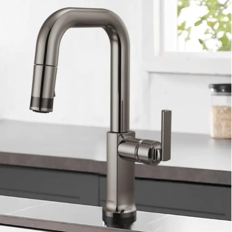 Brizo Kintsu 14-1/2" Single Handle High-Angled Pull-Down Prep Faucet, Less Handle, Lumicoat Black Onyx - 64907LF-BNXLHP-L