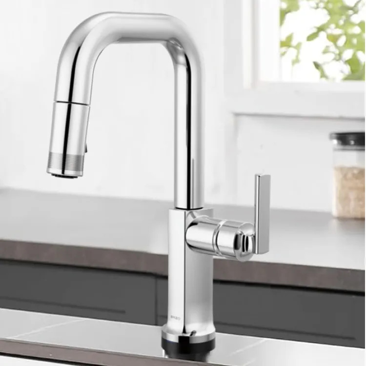 Brizo Kintsu 14-1/2" Single Handle High-Angled Pull-Down Prep Faucet, Less Handle, Lumicoat Polished Gold - 64907LF-PCLHP-L