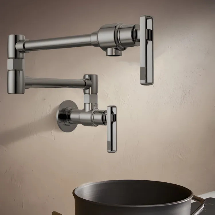 Brizo Kintsu 20-3/8" Two-Handle Pot Filler, Knob Handle, Lumicoat Black Onyx - 62807LF-BNX-L