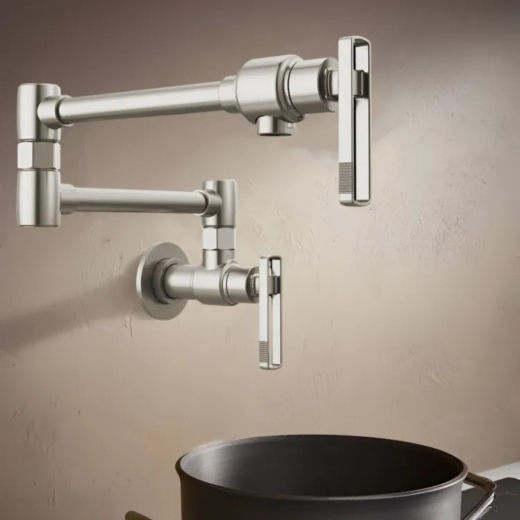 Brizo Kintsu 20-3/8" Two-Handle Pot Filler, Knob Handle, Lumicoat Stainless - 62807LF-SS-L