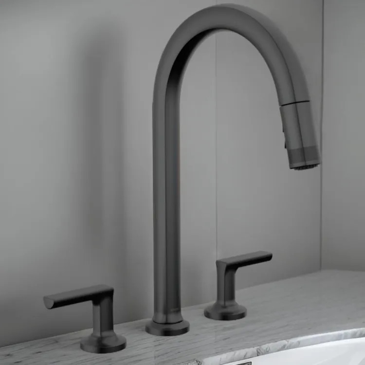 Brizo Kintsu Two-Handle Widespread Pull-Down Kitchen Faucet w/ Arc Spout, MagneDock, Less Handles, 1.8 GPM, Matte Black - 62506LF-BLLHP