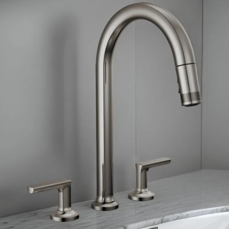Brizo Kintsu Two-Handle Widespread Pull-Down Kitchen Faucet w/ Arc Spout, MagneDock, Less Handles, 1.8 GPM, Lumicoat Black Onyx - 62506LF-BNXLHP-L