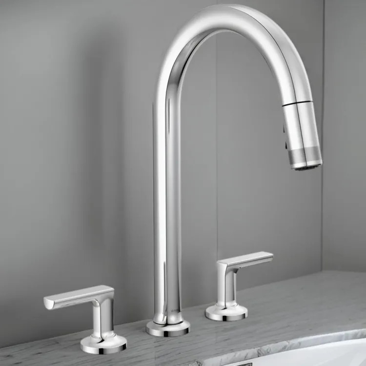 Brizo Kintsu Two-Handle Widespread Pull-Down Kitchen Faucet w/ Arc Spout, MagneDock, Less Handles, 1.8 GPM, Lumicoat Polished Chrome - 62506LF-PCLHP-L