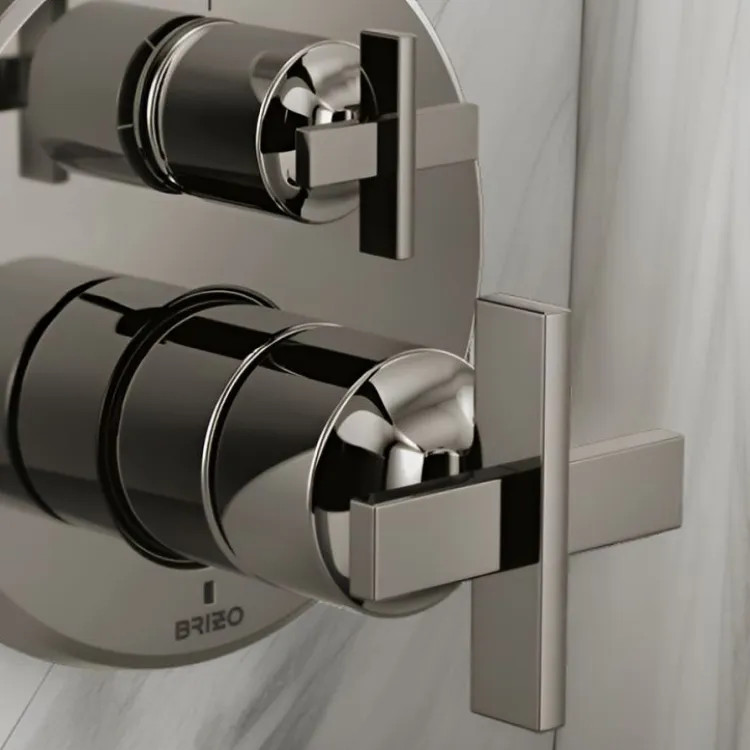 Brizo Levoir Pressure Balance Valve with Integrated Diverter Trim Cross Handle Kit, Brilliance Black Onyx - HX75P98-BNX
