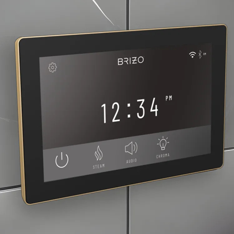 Brizo Mystix Digital Steam Shower Controller, Touchscreen w/ 12 User Presets, Lumicoat Polished Gold - 8CN-600S-PG-L