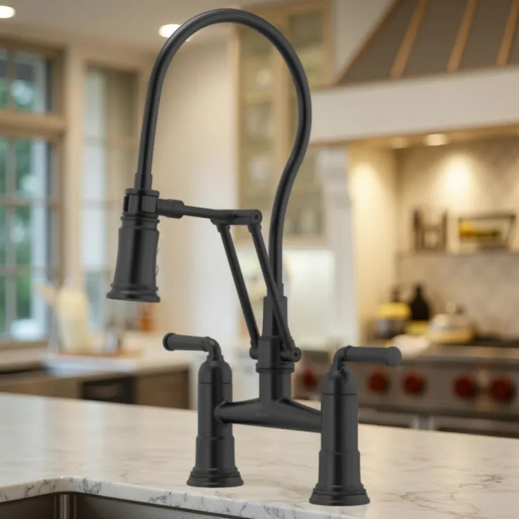 Brizo Rook Two-Handle Widespread Articulating Bridge Kitchen Sink Faucet, 1.8 GPM, Matte Black - 62274LF-BL