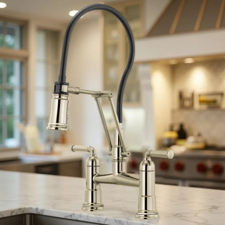 Brizo Rook Two-Handle Widespread Articulating Bridge Kitchen Sink Faucet, 1.8 GPM, Brilliance Polished Nickel - 62274LF-PN