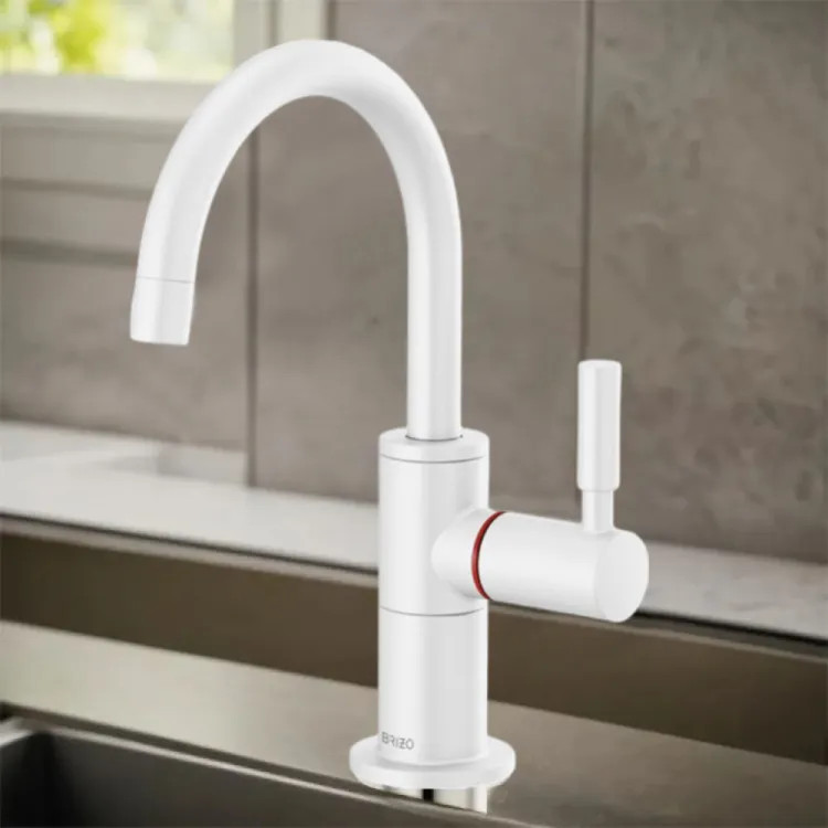 Brizo Single-Handle Instant Hot Water Faucet with Arc Spout, Deck Mount, ADA, 1.0 GPM, Matte White - 61320LF-H-MW
