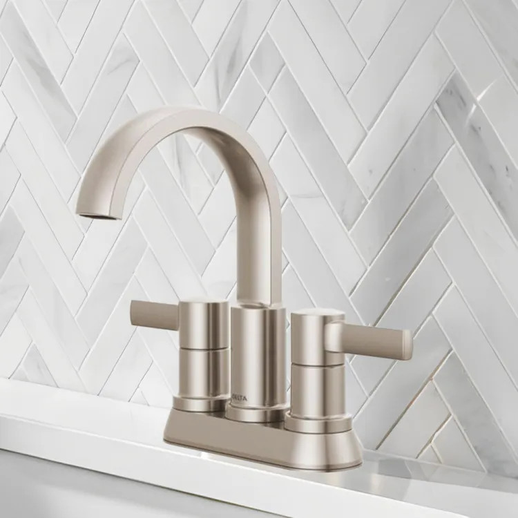 Delta Albion Two Handle Centerset Bathroom Faucet, ADA, 1.2 GPM, Spotshield Brushed Nickel - 25855LF-SP