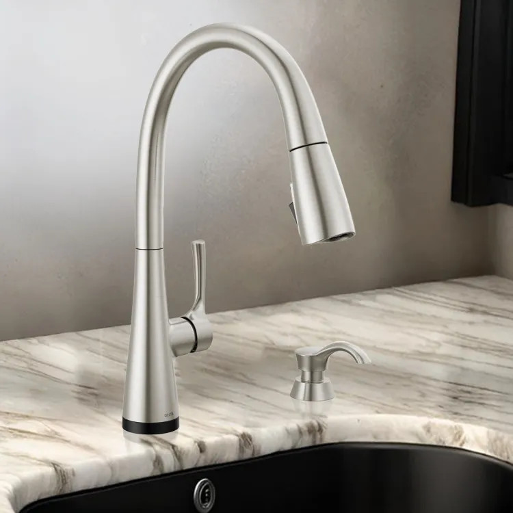 Delta Auburn Pull-Down Kitchen Faucet with Soap Dispenser, Single Handle, Diamond Seal, 1.8 GPM, Spotshield Stainless - 19835TZ-SPSD-DST