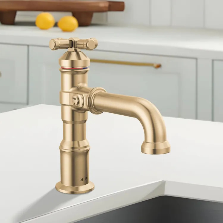 Delta Broderick Single Handle Bathroom Faucet, Single-Hole, Diamond Seal, ADA, 1.2 GPM, Lumicoat Champagne Bronze - 587-CZ-PR-DST