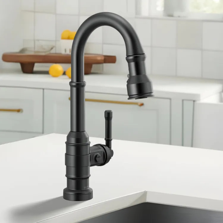 Delta Broderick Single Handle Pull-Down Bar/Prep Faucet, Touch2O, Diamond Seal, MagnaTite, ADA, 1.8 GPM, Matte Black - 9990T-BL-DST