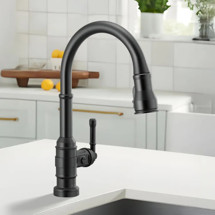Delta Broderick Single Handle Pull-Down Bar/Prep Faucet, Touch2O, Diamond Seal, MagnaTite, ShieldSpray, ADA, 1.8 GPM, Matte Black - 9190T-BL-DST