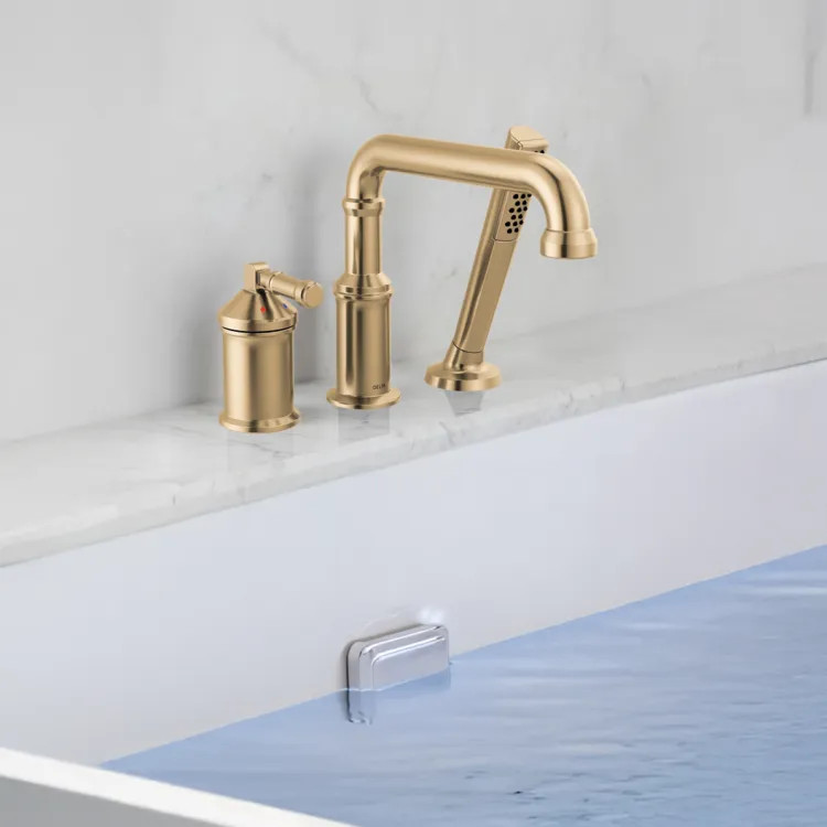 Delta Broderick Three Hole Roman Tub Trim with Hand Shower, ADA, 1.75 GPM, Lumicoat Champagne Bronze (Less Handles) - T3784-CZ-PR-LHP