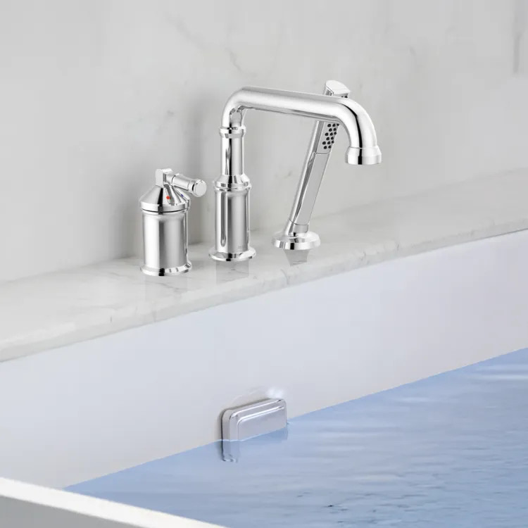 Delta Broderick Three Hole Roman Tub Trim with Hand Shower, ADA, 1.75 GPM, Lumicoat Chrome (Less Handles) - T3784-PR-LHP