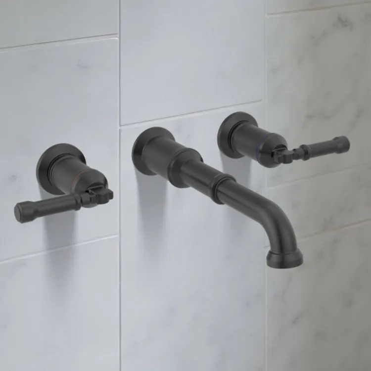 Delta Broderick Two Handle Bathroom Faucet Trim, Wall Mount, 1.2 GPM, Matte Black (Less Handle) - T3584LF-BLLHP-WL