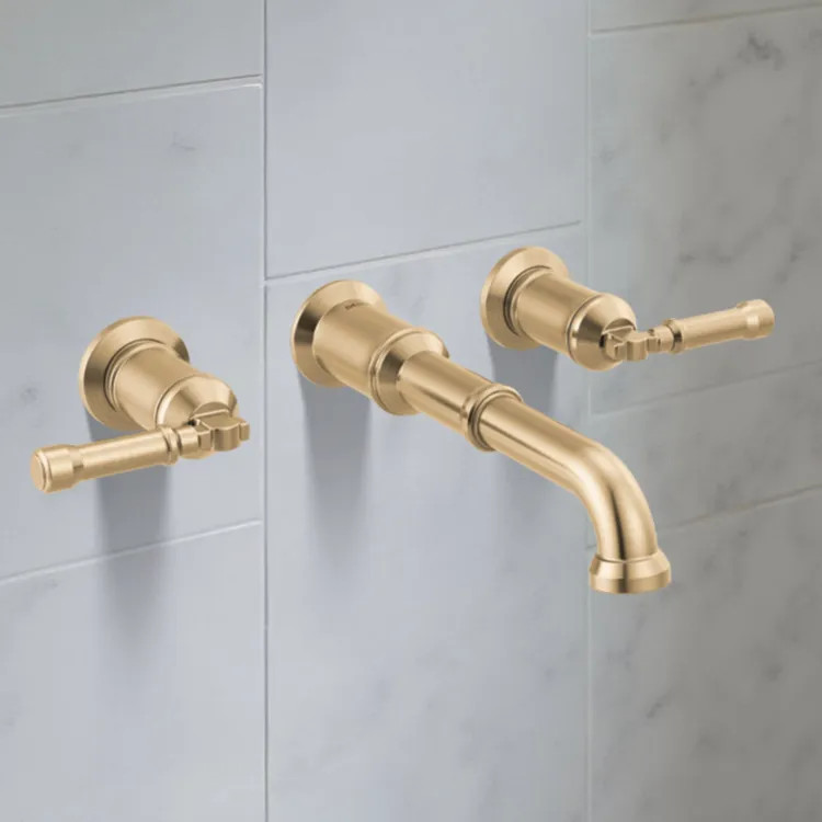 Delta Broderick Two Handle Bathroom Faucet Trim, Wall Mount, 1.2 GPM, Lumicoat Champagne Bronze (Less Handle) - T3584LF-CZ-PR-LHP-WL