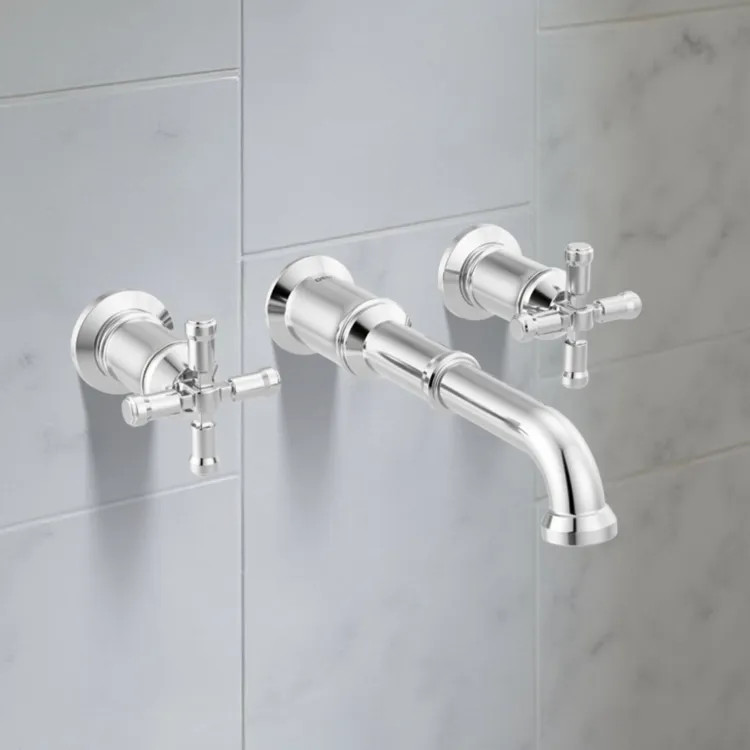 Delta Broderick Two Handle Bathroom Faucet Trim, Wall Mount, 1.2 GPM, Lumicoat Chrome (Less Handle) - T3584LF-PR-LHP-WL
