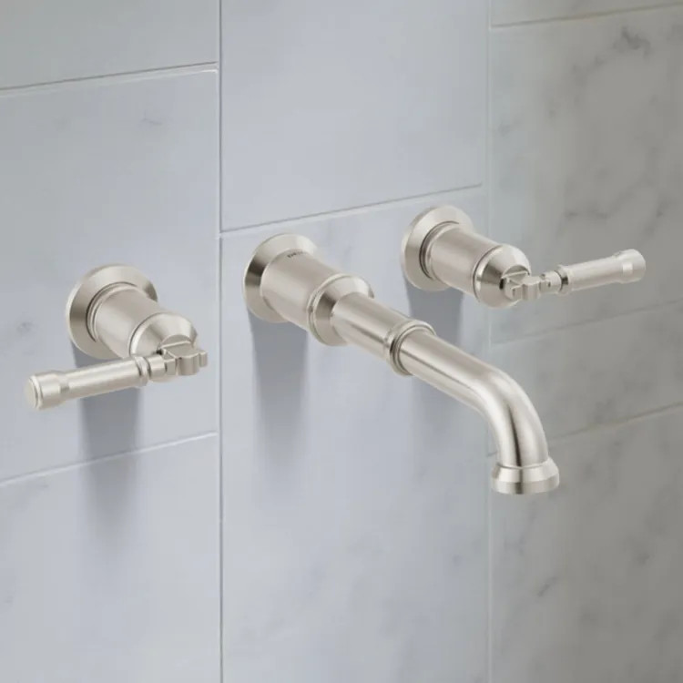 Delta Broderick Two Handle Bathroom Faucet Trim, Wall Mount, 1.2 GPM, Lumicoat Stainless (Less Handle) - T3584LF-SS-PR-LHP-WL